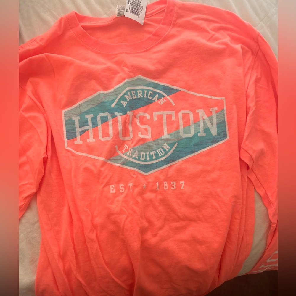 NWT Bright Orange Houston long-sleeved shirt, size medium.